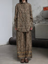 INTO THE EAST 25 Autumn/Winter Moss Green Dark Pattern Print Linen Shirt/Straight Pants ITE-E1DGAW004GR21SH-LV Top